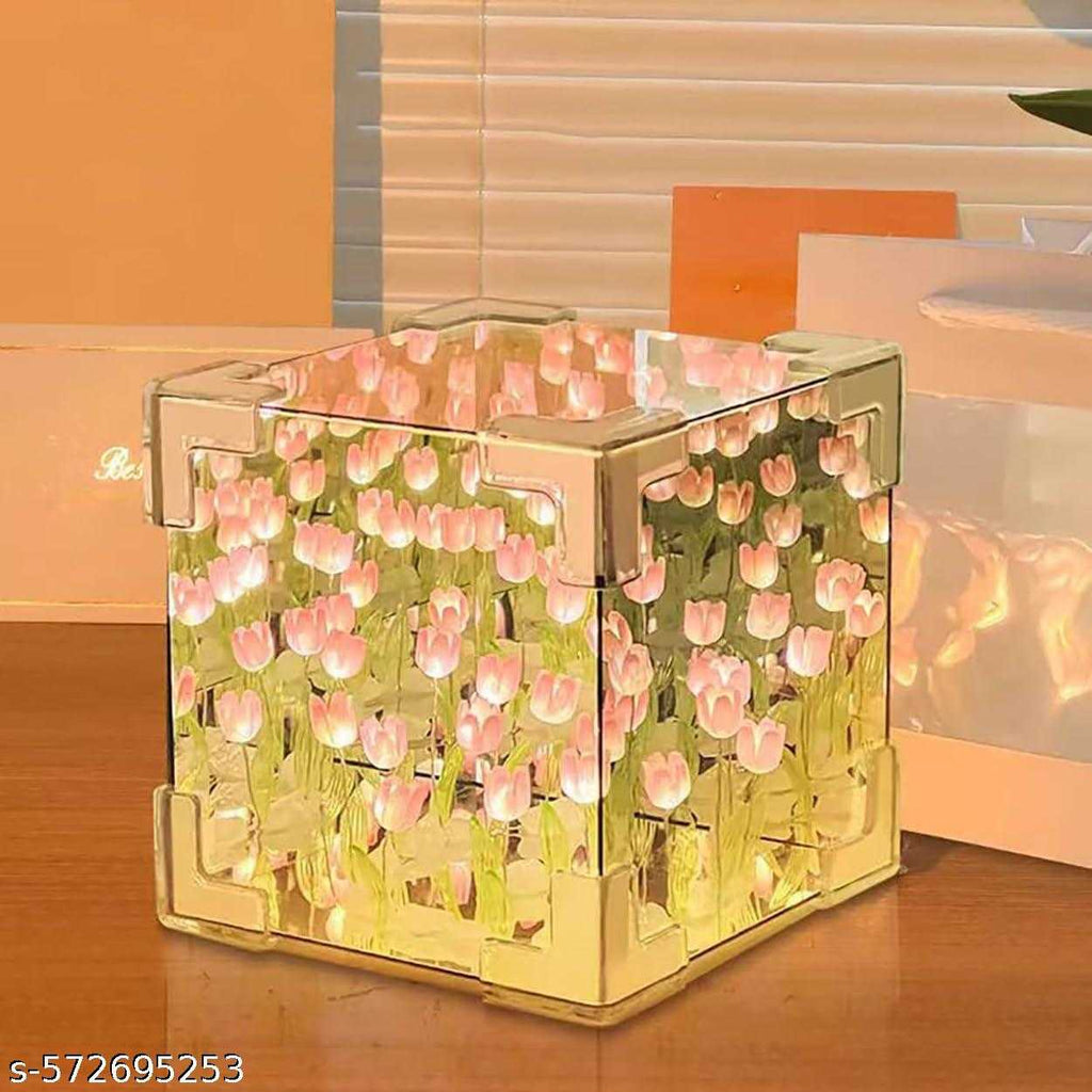 Tulip Cube Mirror Lamp | 2-in-1 LED Infinite Flower Garden Night Light